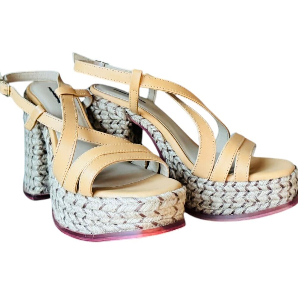 Free People Fahn Jute Strappy Platform Rope Wedge Sandal Size 8 Natural Beige